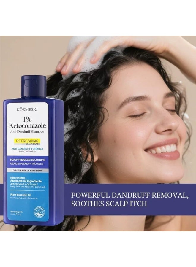 Kormesic شامبو مضاد للقشرة 265 جرام، شامبو مضاد للقشرة 1% كيتوكونازول، شامبو للعناية بفروة الرأس مضاد للبكتيريا للنساء والرجال - Image 5